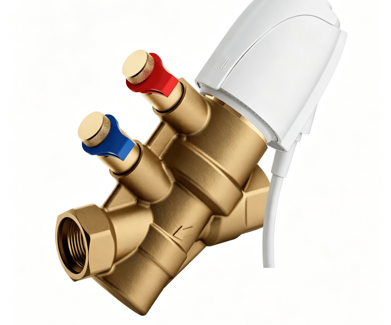 Pressure independent control valve assembly with integrated differential-pressure regulator, characterized control cartridge and flow-adjustment mechanism